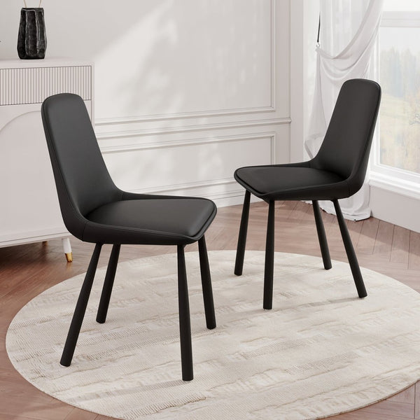 English Elm Modern Nordic Faux Leather Upholstered Dining Chairs Iron Legs Kitchen Set of 2 Black W1535P460712