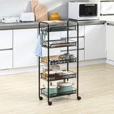 English Elm Homcom 5 Tier Utility Rolling Cart, Metal Storage Cart, Kitchen Cart With Removable Mesh Baskets, For Living Room, Laundry, Garage and Bathroom, Black