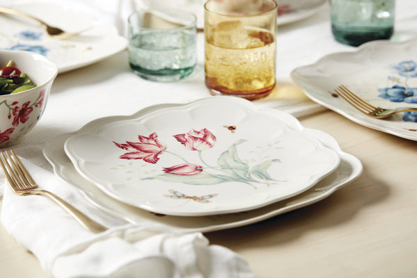 Lenox Butterfly Meadow Porcelain Dinnerware Set Botanical Floral Square Plates 18 Piece 894105