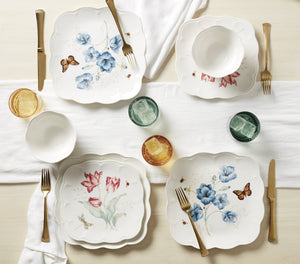 Lenox Butterfly Meadow Porcelain Dinnerware Set Botanical Floral Square Plates 18 Piece 894105