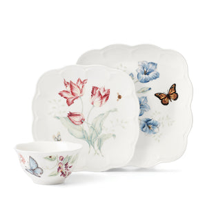Lenox Butterfly Meadow Porcelain Dinnerware Set Botanical Floral Square Plates 18 Piece 894105