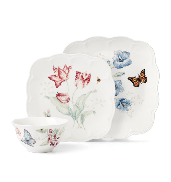 Lenox Butterfly Meadow Porcelain Dinnerware Set Botanical Floral Square Plates 18 Piece 894105