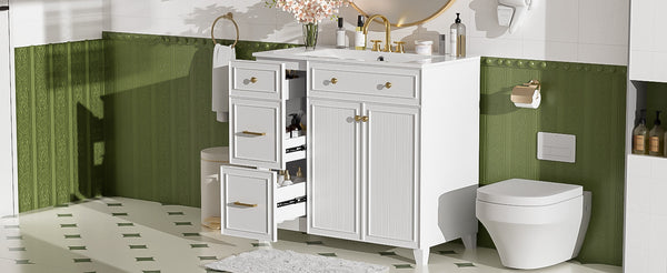 English Elm 36" Modern Bathroom Vanity with Ceramic Sink, Soft-Close Doors, Double-Layer Drawer & Storage Elegance White N729P289163K