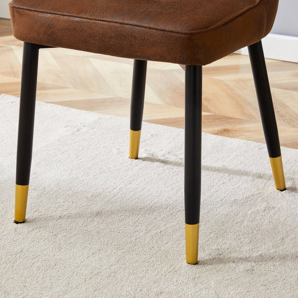 English Elm Table Set: 31.5" Dark Wood Grain Round Dining Table & 4 Brown Tech-Fabric Chairs For Small Spaces W1151S02482-GIGA