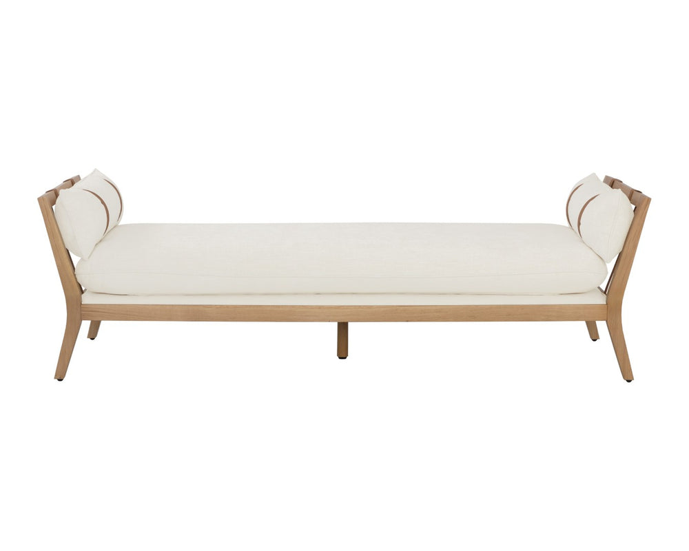 Sunpan ADELINA Daybed - Stylish Heather Ivory Tweed with Solid Oak Frame and Unique Leather Accents 111280