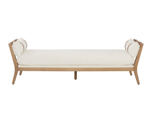 Sunpan ADELINA Daybed - Stylish Heather Ivory Tweed with Solid Oak Frame and Unique Leather Accents 111280