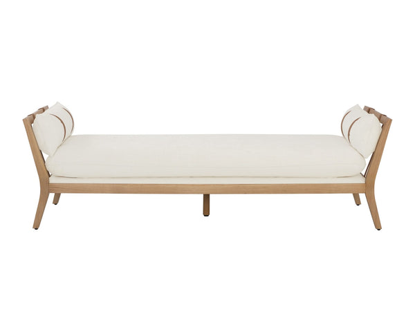 Sunpan ADELINA Daybed - Stylish Heather Ivory Tweed with Solid Oak Frame and Unique Leather Accents 111280