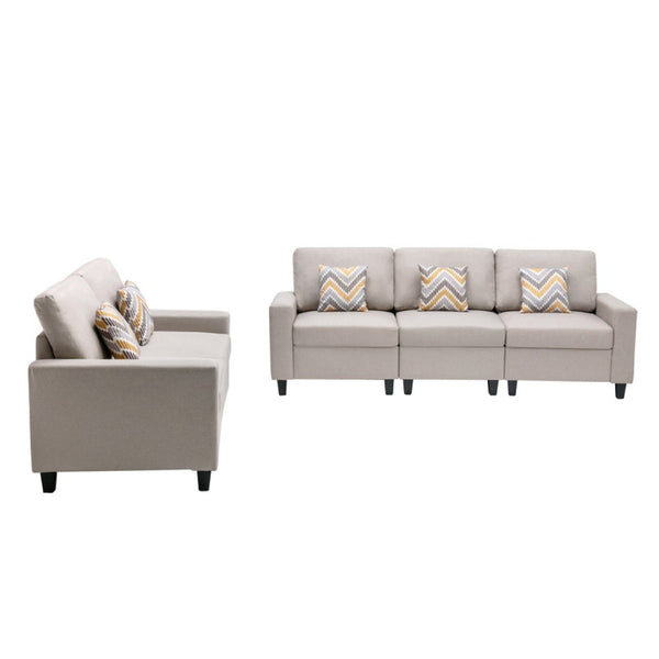 English Elm Nolan Beige Linen Sofa and Loveseat Set with Pillows for Modern Living Rooms B061S00488