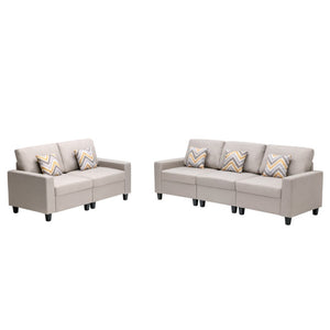 English Elm Nolan Beige Linen Sofa and Loveseat Set with Pillows for Modern Living Rooms B061S00488