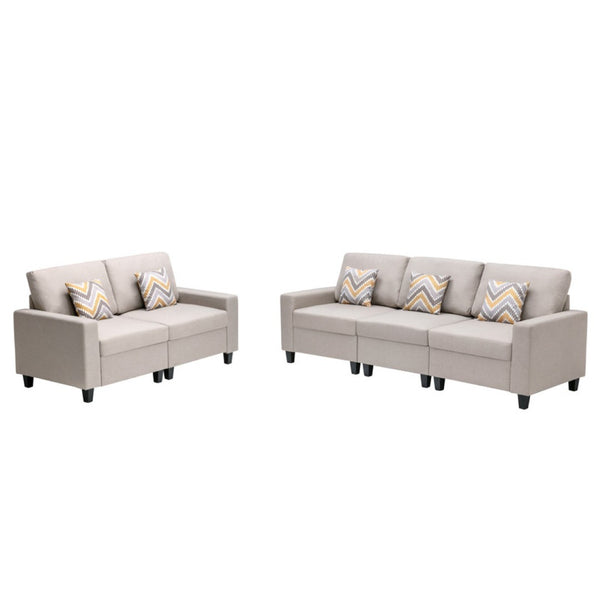 English Elm Nolan Beige Linen Sofa and Loveseat Set with Pillows for Modern Living Rooms B061S00488