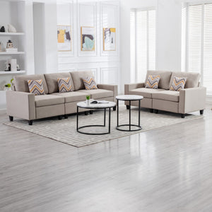 English Elm Nolan Beige Linen Sofa and Loveseat Set with Pillows for Modern Living Rooms B061S00488