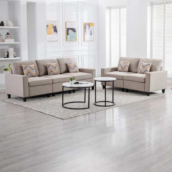 English Elm Nolan Beige Linen Sofa and Loveseat Set with Pillows for Modern Living Rooms B061S00488