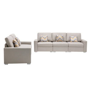 English Elm Nolan Beige Linen Sofa and Loveseat Set with Pillows for Modern Living Rooms B061S00488