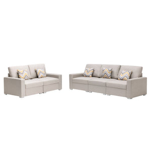 English Elm Nolan Beige Linen Sofa and Loveseat Set with Pillows for Modern Living Rooms B061S00488