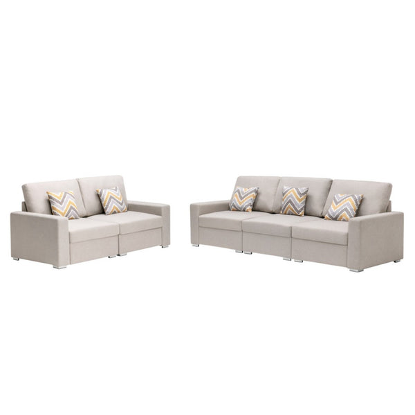 English Elm Nolan Beige Linen Sofa and Loveseat Set with Pillows for Modern Living Rooms B061S00488