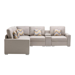 English Elm Nolan Six Piece Beige Linen Sectional Sofa with Storage Console and Usb Charging B061S00516