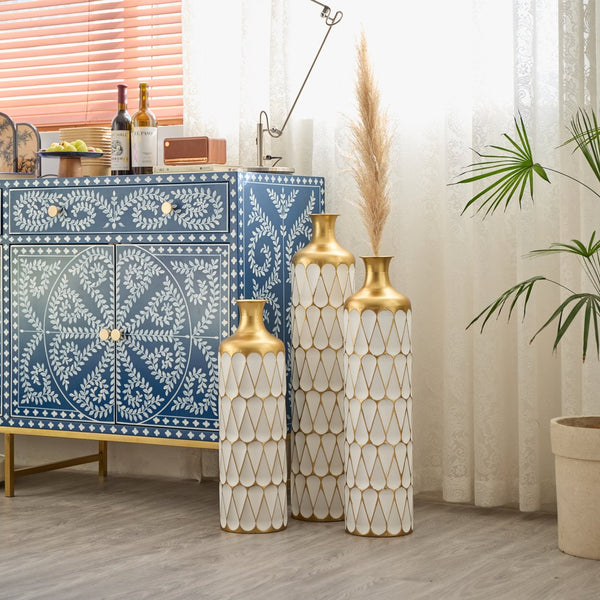 English Elm Floor Droplet-Shaped Metal Vase Set - 3-Piece Modern Glam Decor For Home, Entryway & Living Rooms W2796P255601