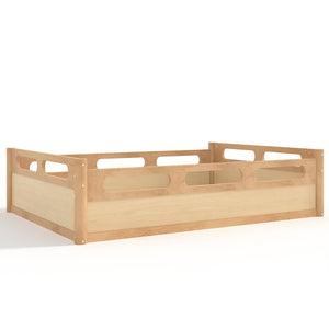 English Elm Twin Low Profile Floor Bed with Guardrails Pine Wood Frame Minimalist Bedroom Natural W1580P438793