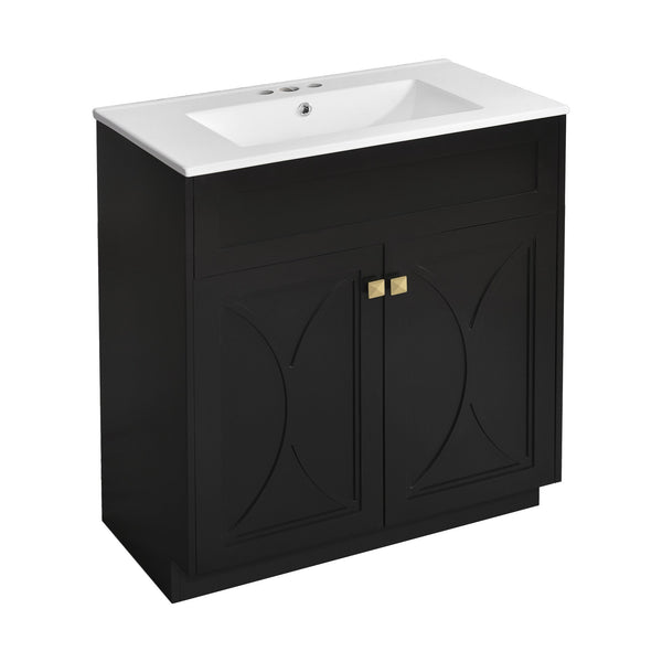 English Elm 30'' Modern Bathroom Vanity With Ceramic Sink, Soft-Close Doors, Gold Handles & Ample Storage Space N710P194898B