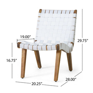 English Elm Outdoor Acacia Hardwood 3 Piece Patio Set with Woven Rope Strap Lounge Chairs 70913.00WHI