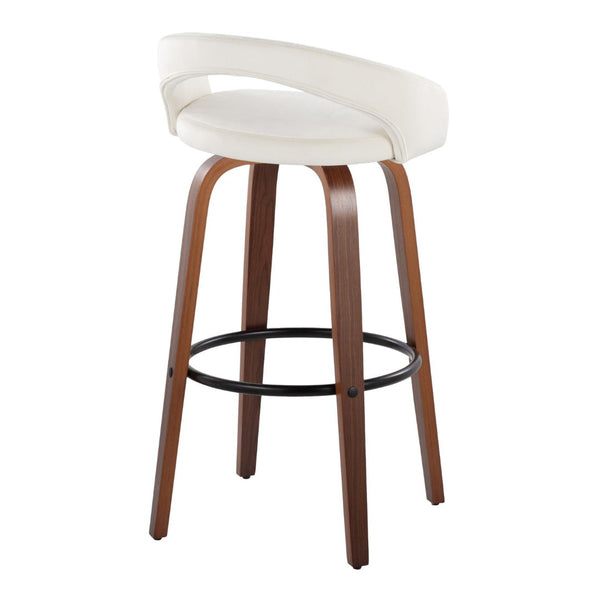 English Elm Fixed-height Swivel Barstools Walnut Bentwood Legs White Velvet Seat Set of 2 B202S01916