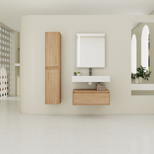 English Elm 30 Inch Wall-Mounted Bathroom Vanity Set With Resin Sink, Soft-Close Drawers & Storage Cabinets W999S00268
