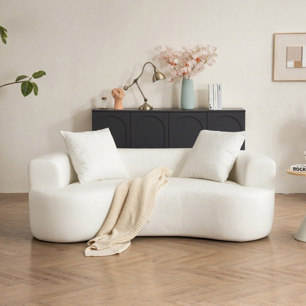 English Elm Moon oversized moon-shaped sleeper sofa with deep cloud-like sponge support and durable linen feel White W2012P337858