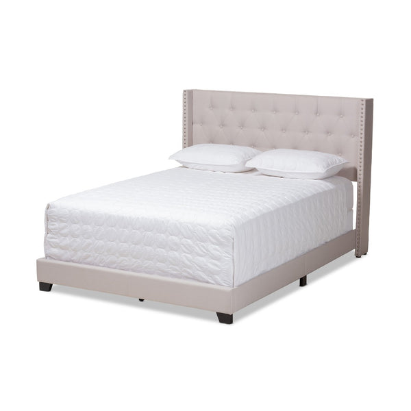 Baxton Studio Baxton Studio Brady King Bed – Modern Beige Upholstered Design with Winged Headboard & Tufting Brady-Beige-King