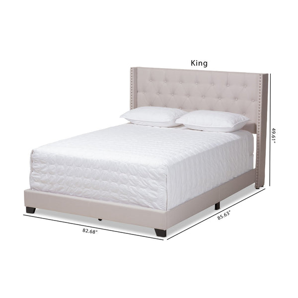 Baxton Studio Baxton Studio Brady King Bed – Modern Beige Upholstered Design with Winged Headboard & Tufting Brady-Beige-King