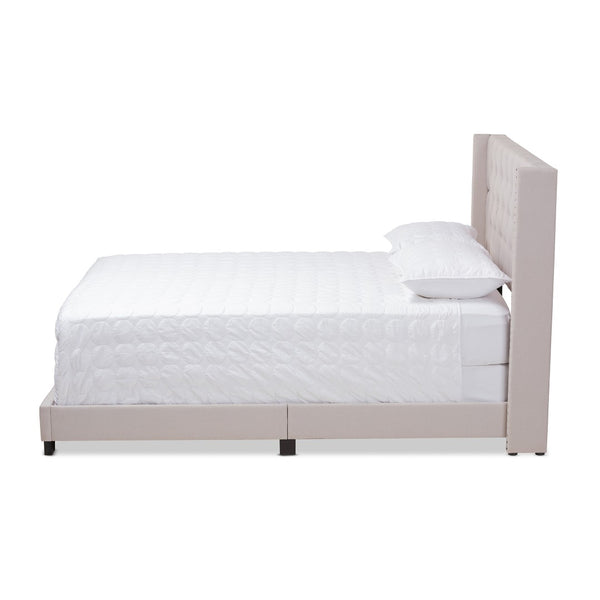 Baxton Studio Baxton Studio Brady King Bed – Modern Beige Upholstered Design with Winged Headboard & Tufting Brady-Beige-King