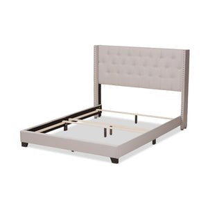 Baxton Studio Baxton Studio Brady King Bed – Modern Beige Upholstered Design with Winged Headboard & Tufting Brady-Beige-King