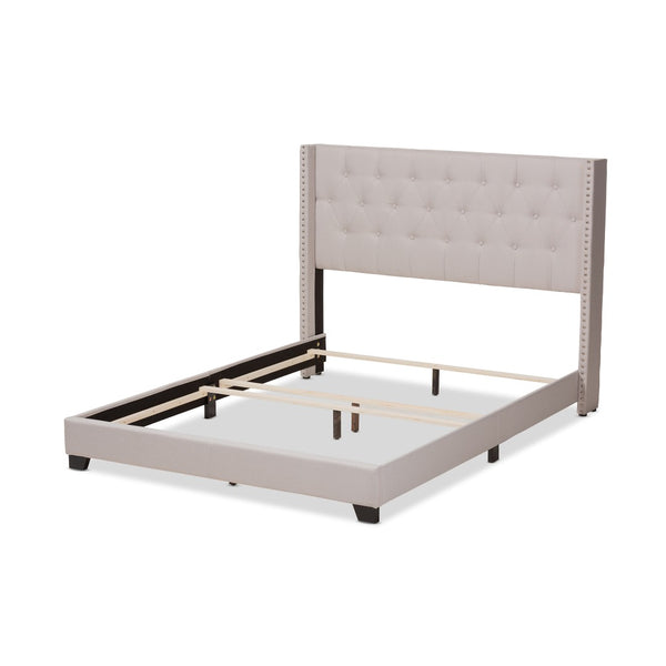 Baxton Studio Baxton Studio Brady King Bed – Modern Beige Upholstered Design with Winged Headboard & Tufting Brady-Beige-King