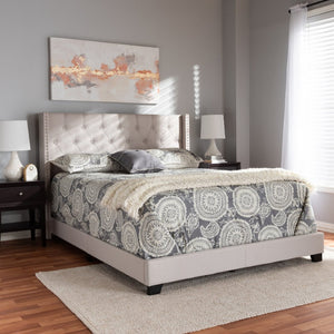 Baxton Studio Baxton Studio Brady King Bed – Modern Beige Upholstered Design with Winged Headboard & Tufting Brady-Beige-King