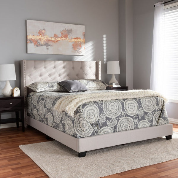 Baxton Studio Baxton Studio Brady King Bed – Modern Beige Upholstered Design with Winged Headboard & Tufting Brady-Beige-King