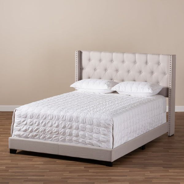 Baxton Studio Baxton Studio Brady King Bed – Modern Beige Upholstered Design with Winged Headboard & Tufting Brady-Beige-King