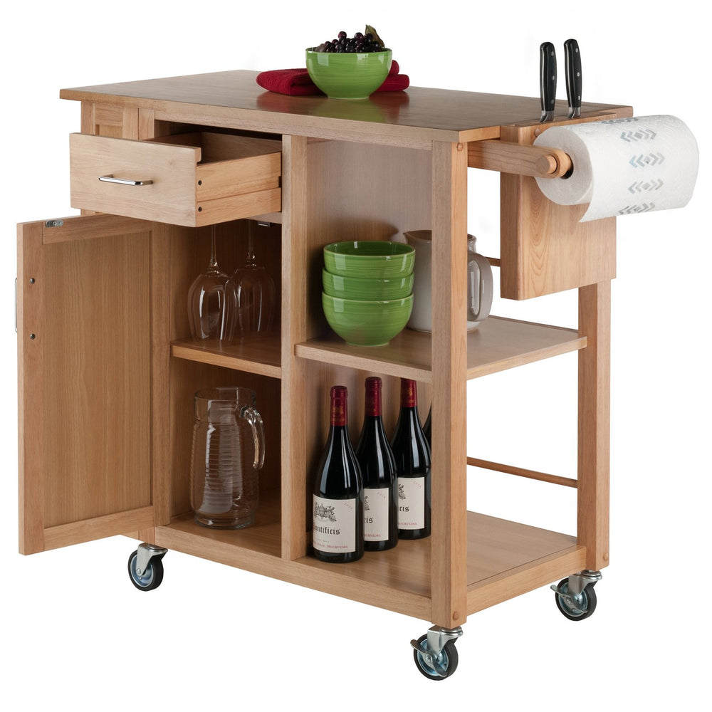 Winsome Wood Douglas Kitchen Utility Cart - Versatile Storage With Knife Holder, Open Shelves & Mobility Wheels Natural Solid ,Composite Wood 89443-winsome-wood