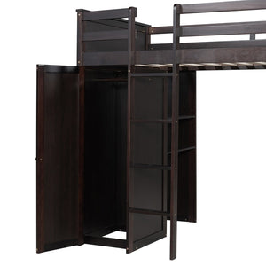 English Elm Twin Loft Bed System with Wardrobe Desk and Shelving for Kids Shared Bedroom Espresso LT000820AAP-1
