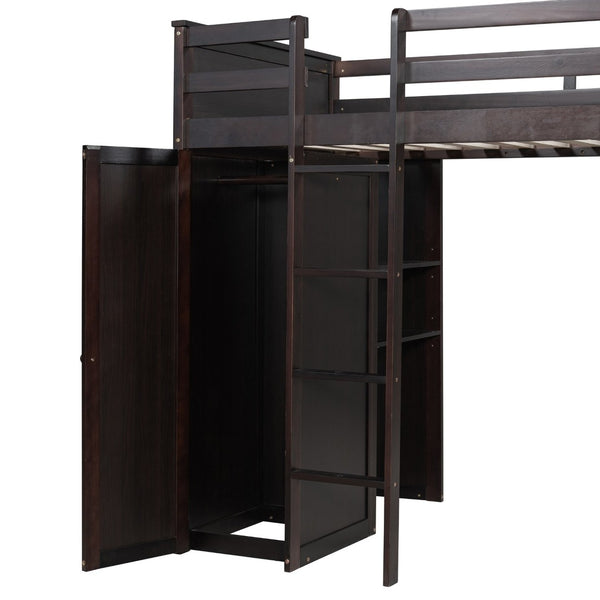 English Elm Twin Loft Bed System with Wardrobe Desk and Shelving for Kids Shared Bedroom Espresso LT000820AAP-1