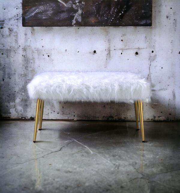 English Elm Bagley Plush Faux Fur Bench with Sleek Metallic Tapered Legs, 300lb Capacity, Modern Accent Seat White 45 L x 19 W x 7 H B2726P278574