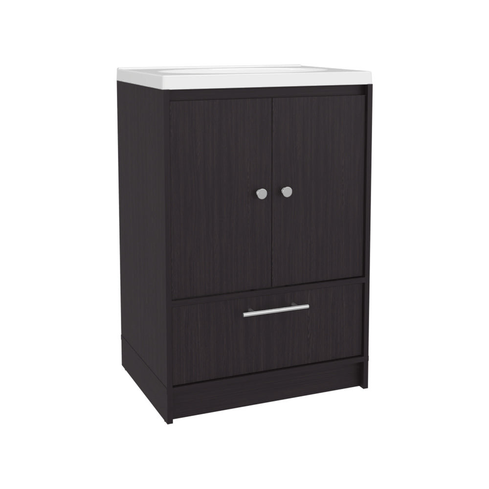 English Elm Bathroom Vanity With Sleek Black Finish, Two Doors & Drawers For Modern Storage Solutions B070P316866