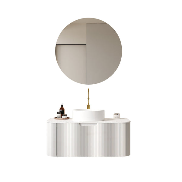English Elm Dina 36" Wall-Mounted Bathroom Vanity With Round Sink, Stylish Curved Design And Ample Storage Space W2615S00157
