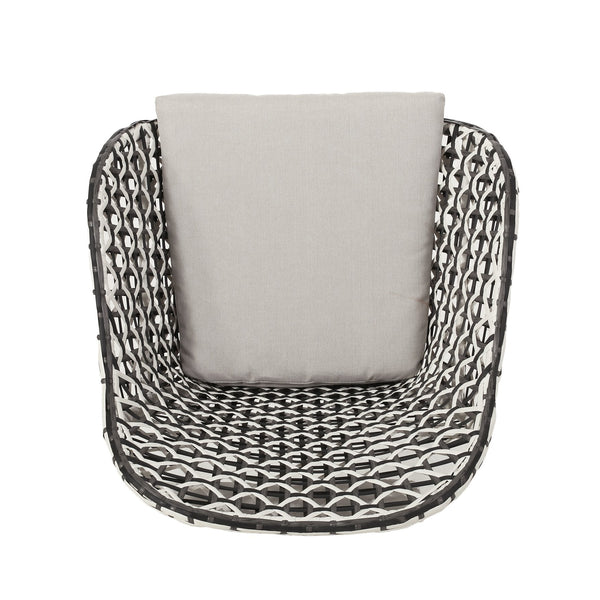 English Elm Christopher Knight Home® - HERBERT Woven Club Chair in Black PE Rattan & Iron with Waterproof Fabric — Modern Outdoor Patio Comfort 70432.00BWHI