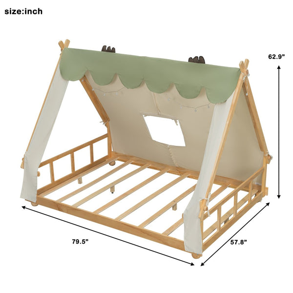 English Elm Twin Cabin Bed with Detachable Tent Skylight and Woodland Deer Antler Accents White N708P356717K