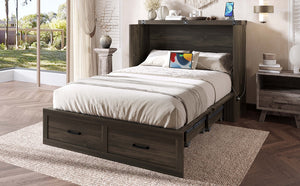 English Elm Murphy Full-Size Cabinet Bed with Built-In Charging Station, Storage Drawer & 700lb Capacity Comfort Gray 52.5 L x 26 W x 5.5 H N733S293995G