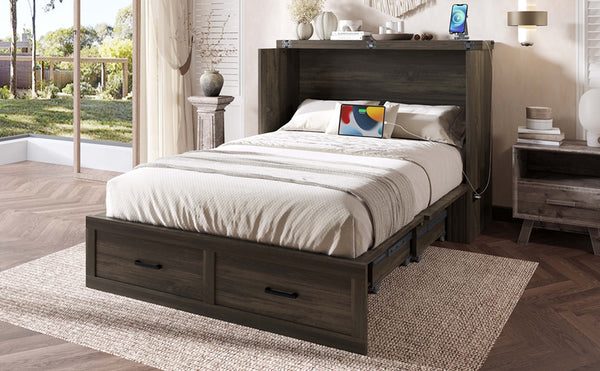 English Elm Murphy Full-Size Cabinet Bed with Built-In Charging Station, Storage Drawer & 700lb Capacity Comfort Gray 52.5 L x 26 W x 5.5 H N733S293995G