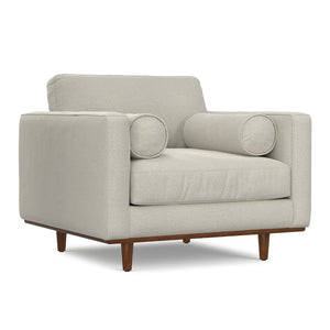 English Elm Morrison Sculptural Mid-century Armchair with Rubberwood Legs and Performance Fabric Cream White B136P420740
