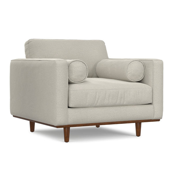English Elm Morrison Sculptural Mid-century Armchair with Rubberwood Legs and Performance Fabric Cream White B136P420740
