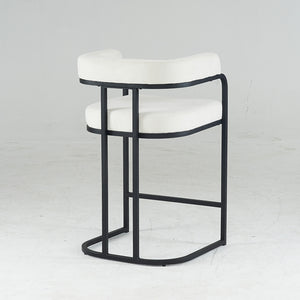 English Elm Modern Chenille Counter Stools Set of 2 — Upholstered Ergonomic Bar Chairs with Metal Frame & Armrests for Kitchen Island White W1901P264276