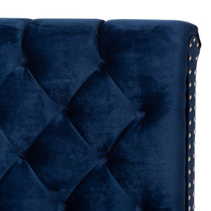 Baxton Studio Baxton Luxe Navy Velvet Upholstered Bed with Chrome Nailhead Trim and Button-Tufted Headboard Full Candace-Navy-Full