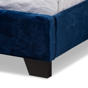 Baxton Studio Baxton Luxe Navy Velvet Upholstered Bed with Chrome Nailhead Trim and Button-Tufted Headboard Full Candace-Navy-Full